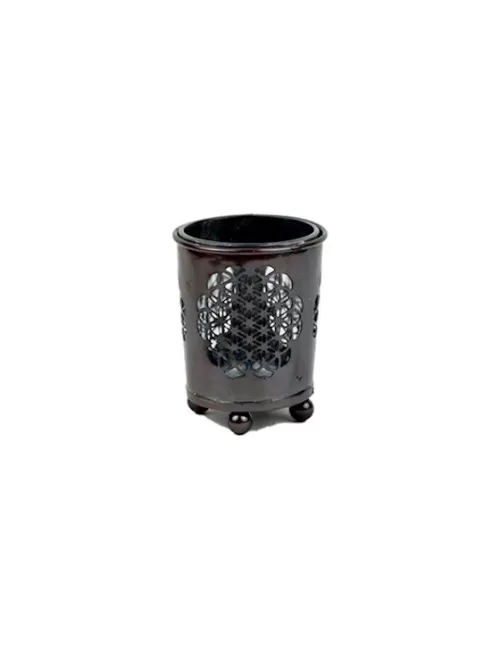 Teelichthalter - Blume des Lebens - mit Glas innen - Schwarz/Bronze - ca. 6x5 cm - 4er Set