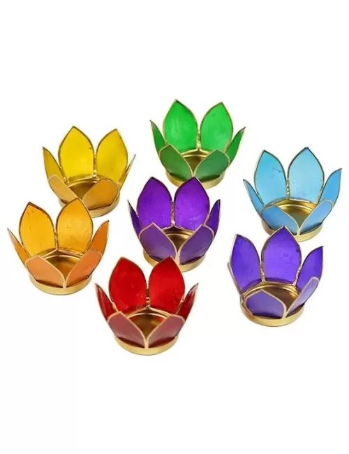 Teelichthalter - Capiz Muschel - Lotus Licht - Chakra - klein - 7er Set - Gold