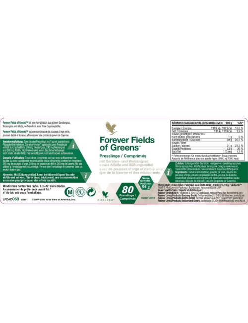 Forever - Forever Fields of Greens® -Nahrungsergänzungsmittel mit grünem Gerstengras, Weizengras und Alfalfa - 80 Presslinge