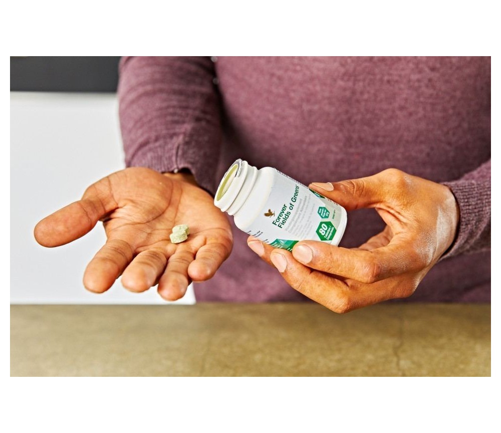 Forever - Forever Fields of Greens® -Nahrungsergänzungsmittel mit grünem Gerstengras, Weizengras und Alfalfa - 80 Presslinge