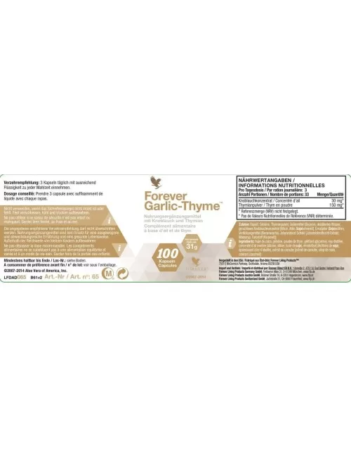 Forever - Forever Garlic-Thyme® - Nahrungsergänzungsmittel - geruchloses Knoblauchkonzentrat - 100 Kapseln