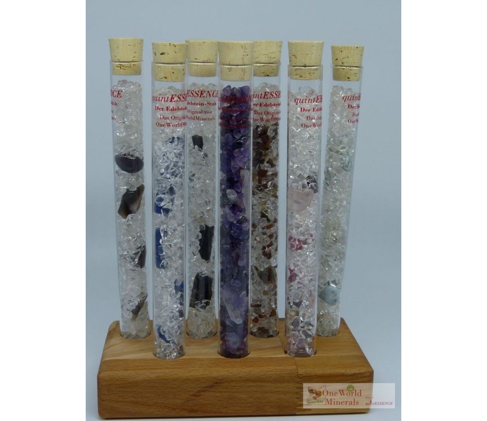 One World Minerals - Set mit allen Select! quintESSENCE Edelsteinwasser-Stäben und Ständer