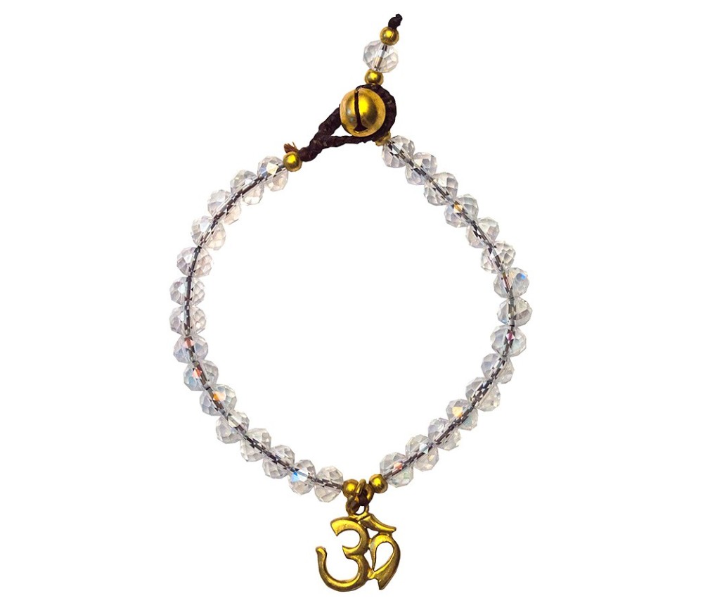 Armband  - Om -  mit 33 Glasperlen, crystal 18cm