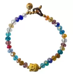 Armband - Buddhakopf - mit 33 Glasperlen, bunt 18cm