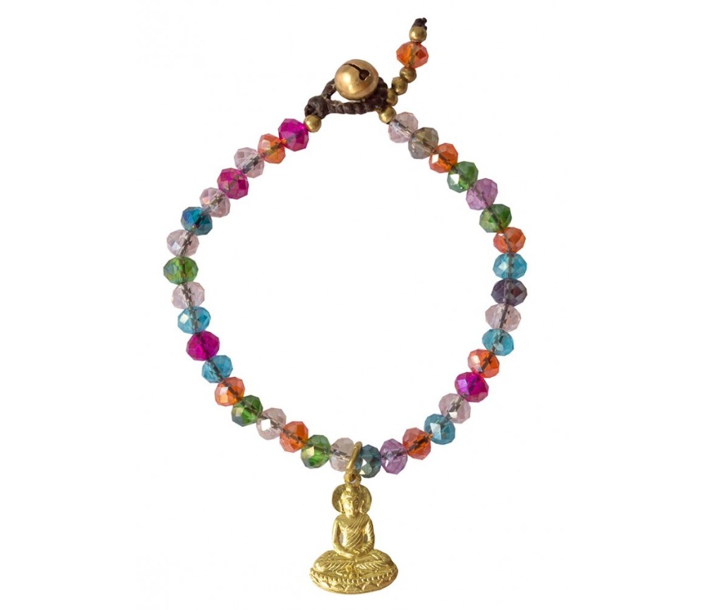 Armband - Buddha - mit 33 Glasperlen, bunt 18cm