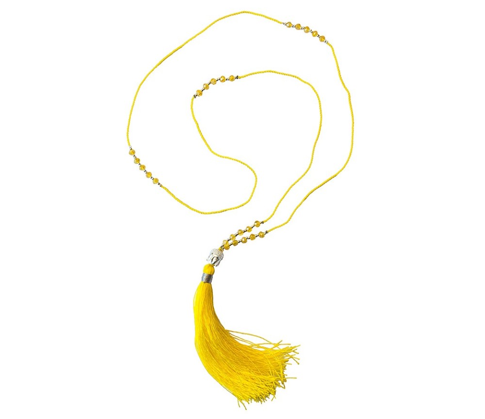 Mala - Buddha gelb mit 25 Glasperlen 48cm