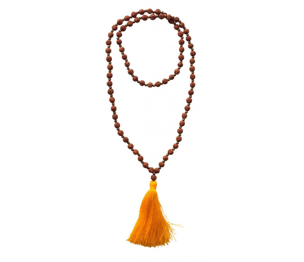 Mala - Rudraksha mit Messingperlen- 54cm - 82 Perlen