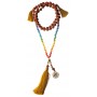 Mala "Chakra Saat des Lebens" Rudraksha/Glassperlen mit Messinganhänger 52cm