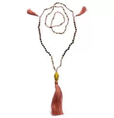 Mala - Buddha- pink mit Glasperlen, Lavasteinen & Rudraksha 58cm