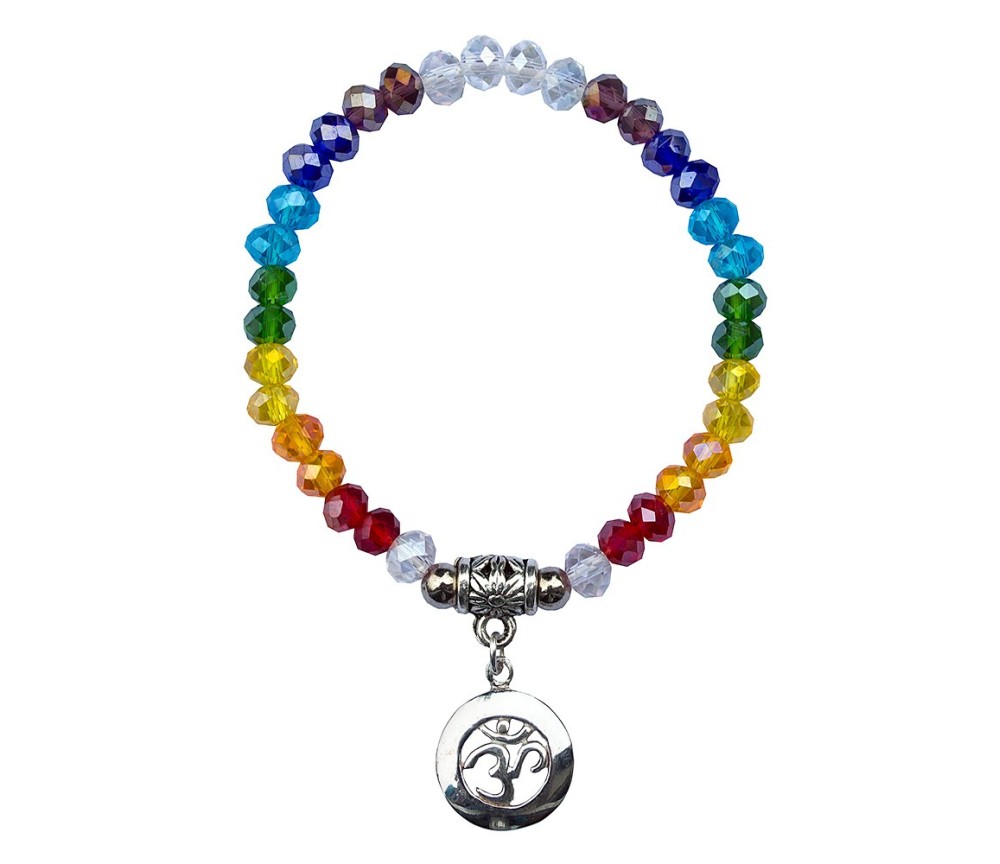 Armband - Tikra - Om Rainbow- Kristallglasperlen/Messing versilbert 6cm