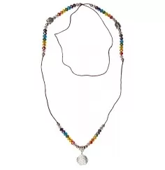 Mala - Buddha - Blume des Lebens Rainbow- Kristallglasperlen/Messing versilbert 48cm