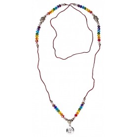 Buddha Mala "Om Rainbow" Kristallglasperlen/Messing versilbert 48cm