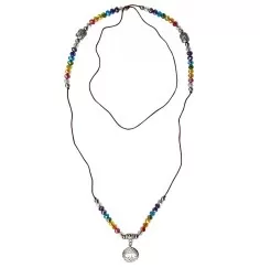 Mala - Buddha - Baum des Lebens Rainbow- Kristallglasperlen/Messing versilbert 48cm