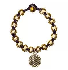 Armband - Flower mit Blume des Lebens- weiß, Messing Perlen, 20cm