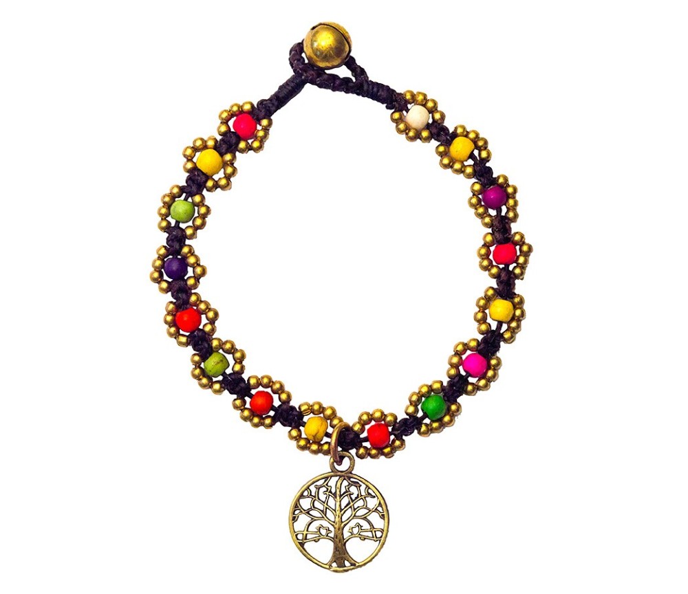 Armband - Flower mit Baum des Lebens- bunt, Messing Perlen, 20cm