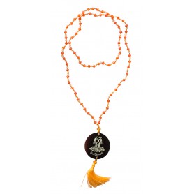 Mala "Om Namaste" Glasperlen Orange mit gelaserter Muschelscheibe 45cm