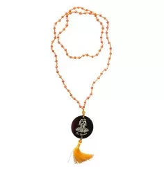 Mala - Om Namaste- Glasperlen Orange mit gelaserter Muschelscheibe 45cm