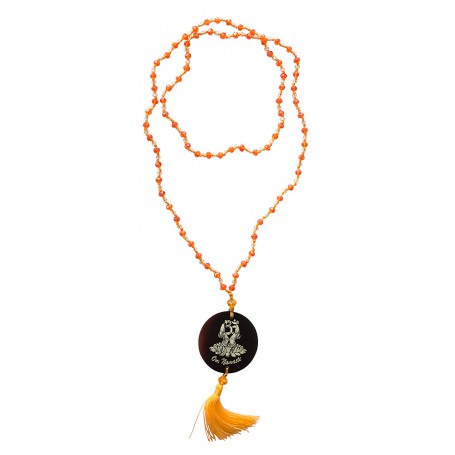 Mala "Om Namaste" Glasperlen Orange mit gelaserter Muschelscheibe 45cm