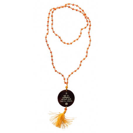 Mala "Gayathri Mantra" Glasperlen Orange mit gelaserter Muschelscheibe 45cm