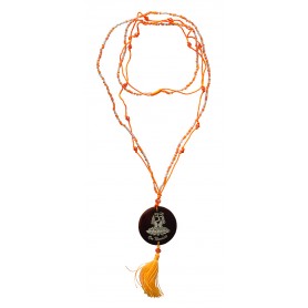 Mala "Om Namaste" Glasperlen orange mit gelaserter Muschelscheibe 46cm