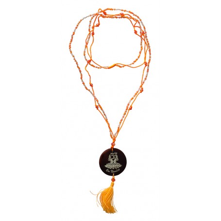 Mala "Om Namaste" Glasperlen orange mit gelaserter Muschelscheibe 46cm