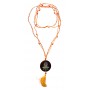 Mala "Om Namaste" Glasperlen orange mit gelaserter Muschelscheibe 46cm