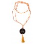 Mala "Gayathri Mantra" Glasperlen orange mit gelaserter Muschelscheibe 46cm