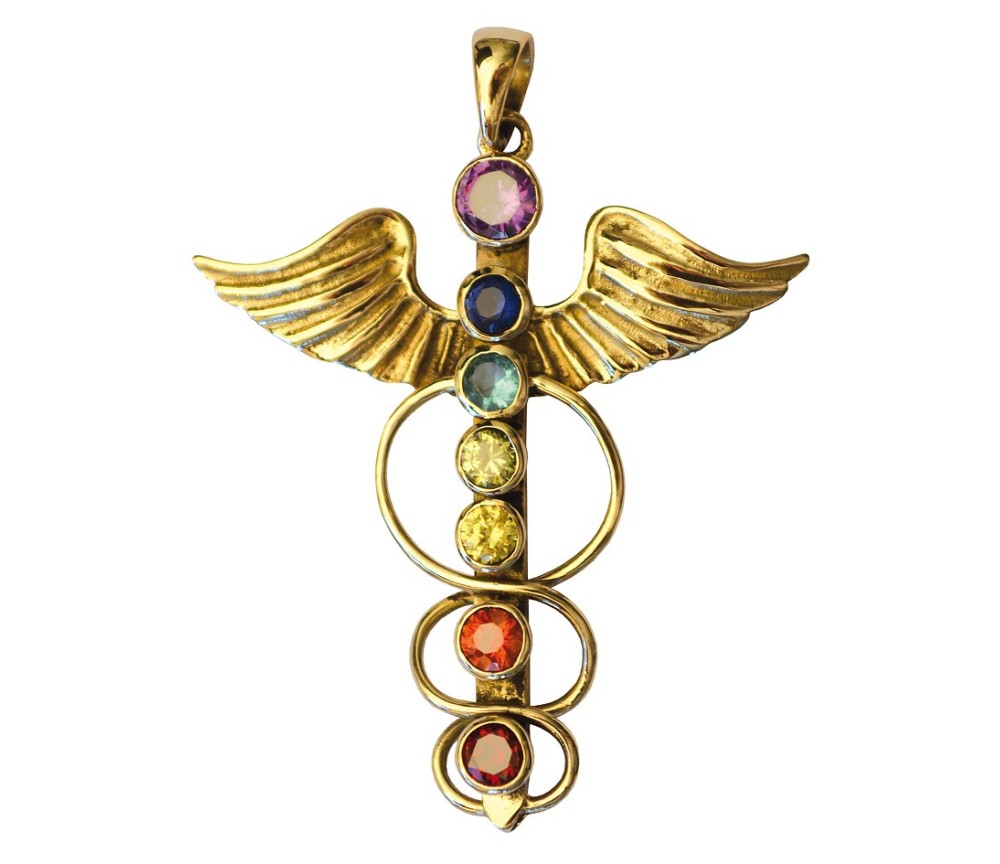 Anhänger -  Angel-Kundalini- mit Chakrasteinen Messing
