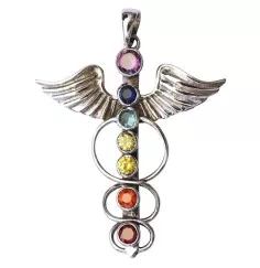 Anhänger - Angel-Kundalini- mit Chakrasteinen Messing versilbert