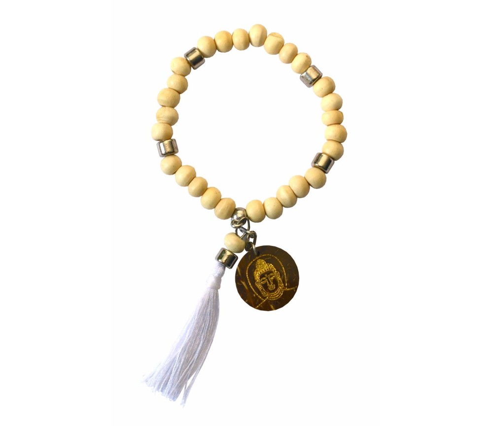Armband - Tikra - Buddha - Holz natur- 27 Perlen elastisch Ø 6cm