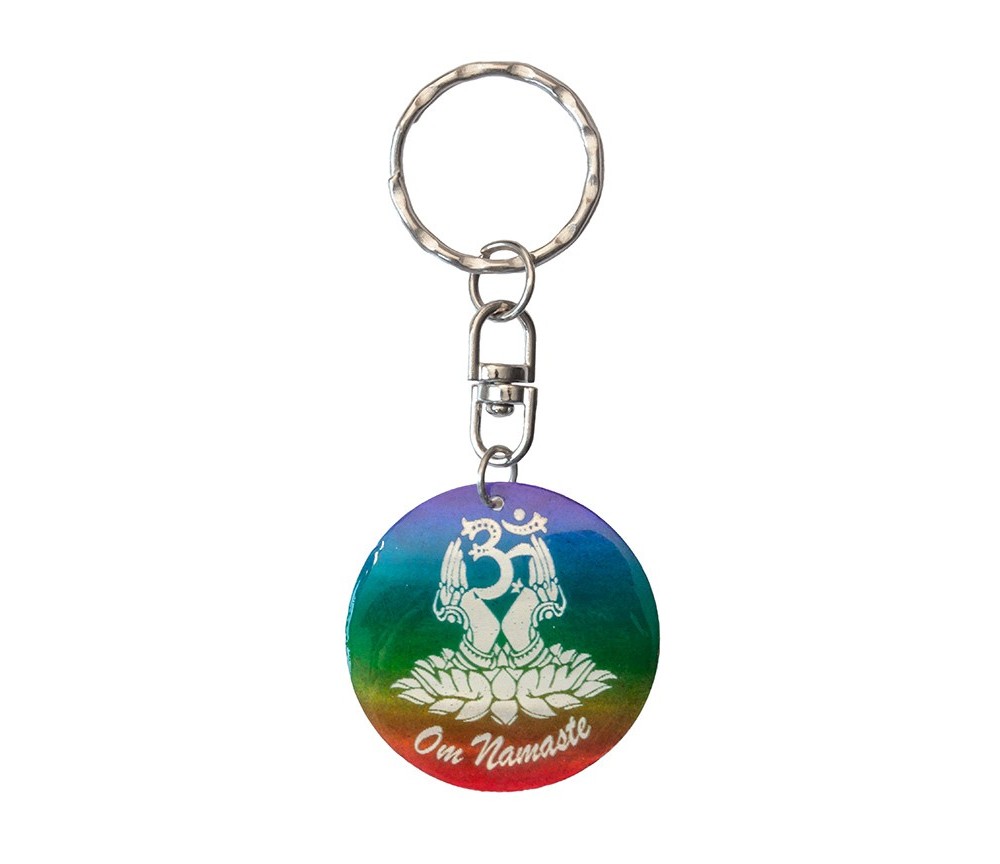 SchlüsselAnhänger - Blume des Lebens- Nylon braun 18cmOm Namaste- Muschel rainbow 3,5cm