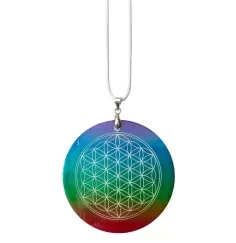 Halskette - Blume des Lebens- Muschel Airbrush rainbow 5cm