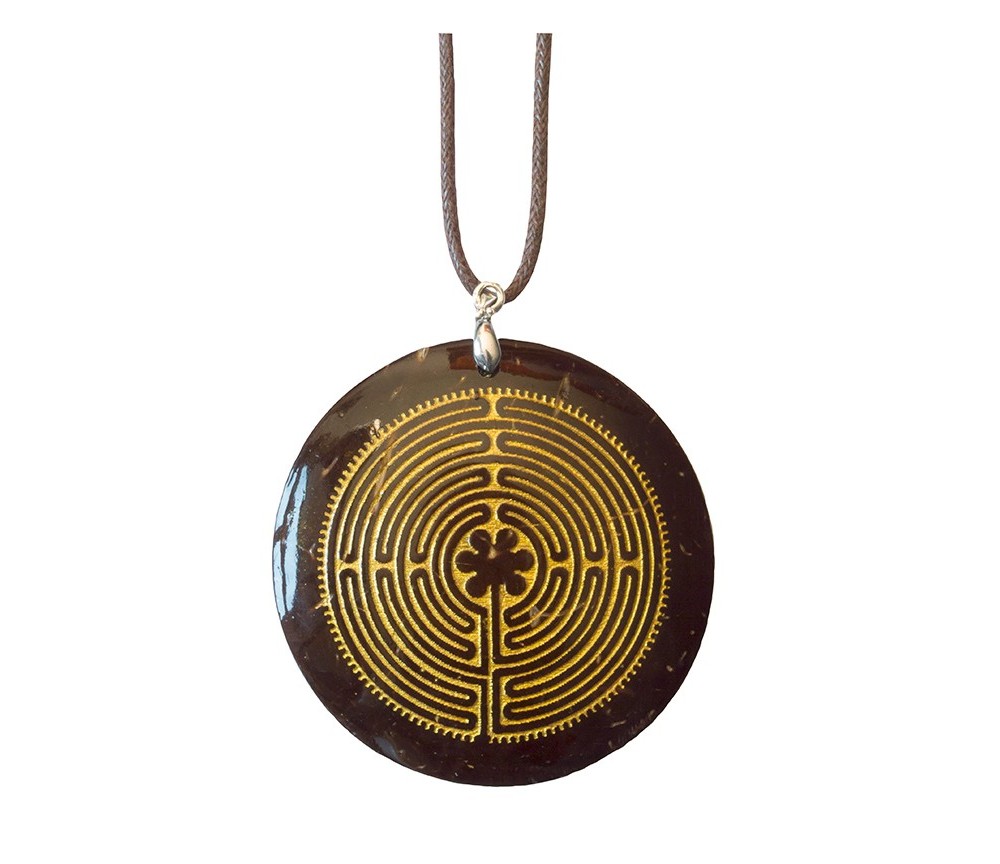 Halskette - Labyrinth Chartres- Coconut gold lackiert 5cm