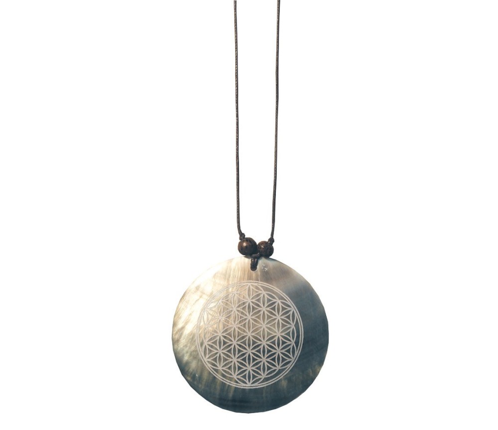 Halskette - Muschel mit Gravur - Blume des Lebens- 6cm