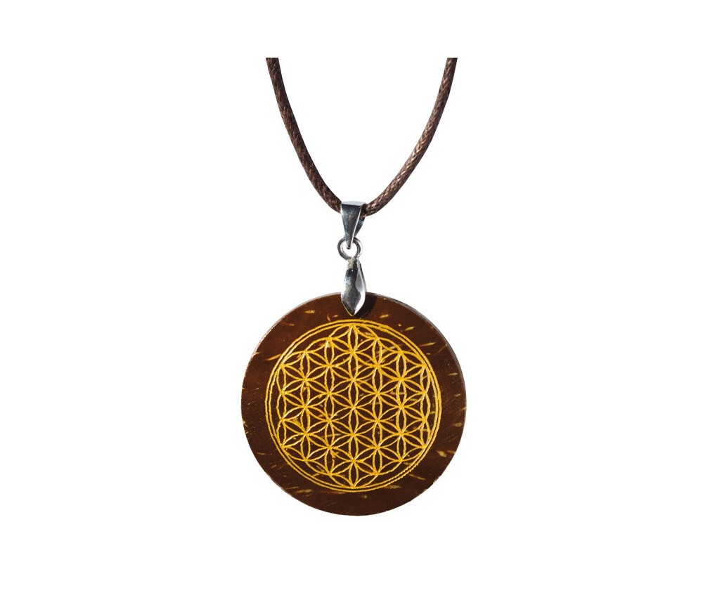 Halskette - Gravur -Blume des Lebens- Kokus Ø3cm