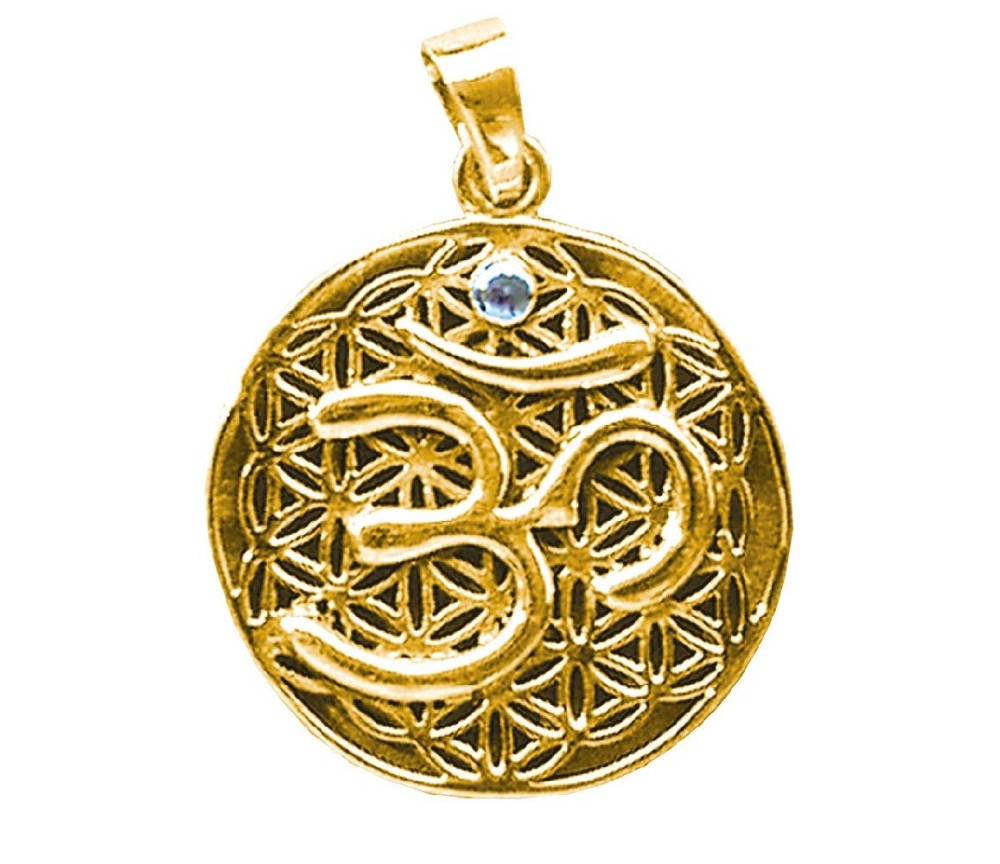 Anhänger -  Blume des Lebens mit Om- MESSING