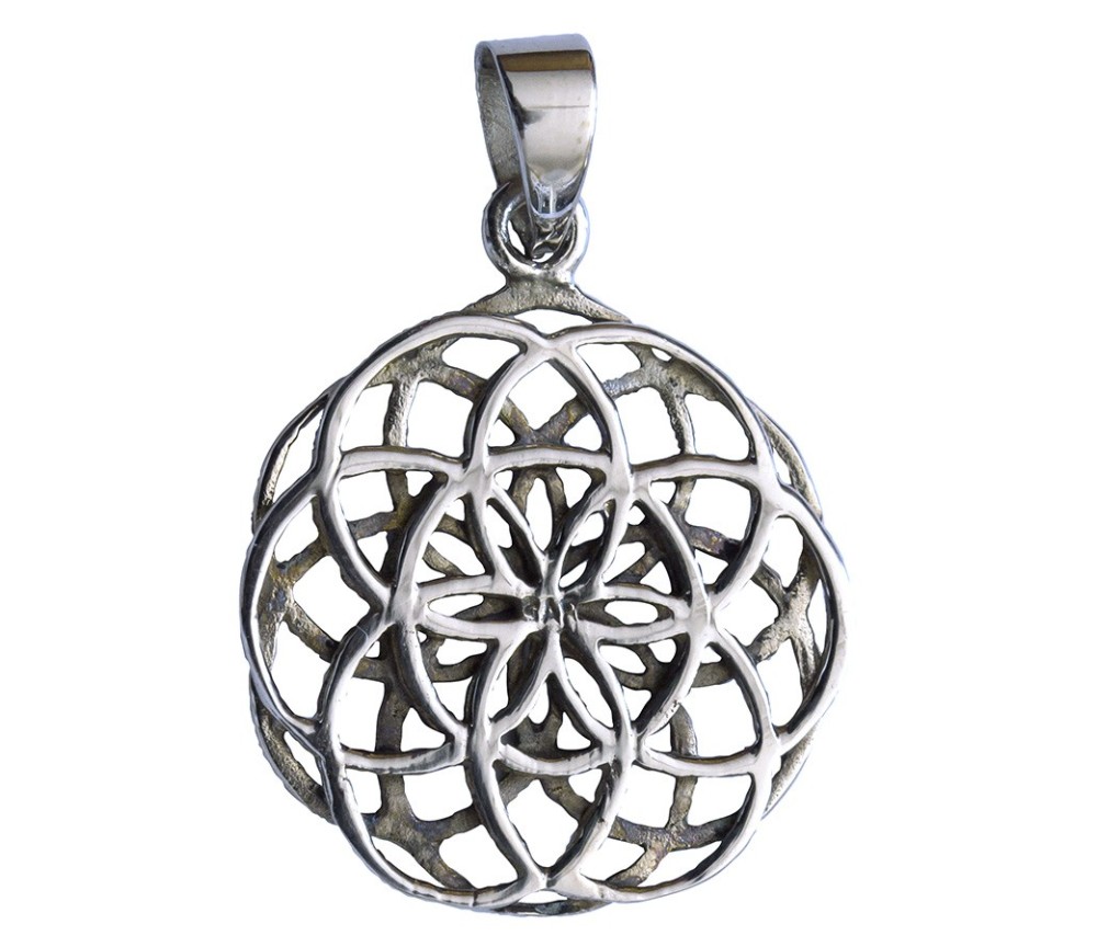 Anhänger -  Saat des Lebens beidseitig- Messing versilbert 2,5cm, 2,3g