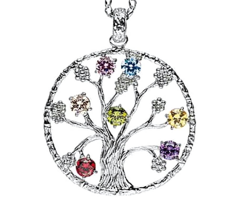 Anhänger -  Baum des Lebens- mit 7 Zirkonia Messing versilbert 5,9g 3cm