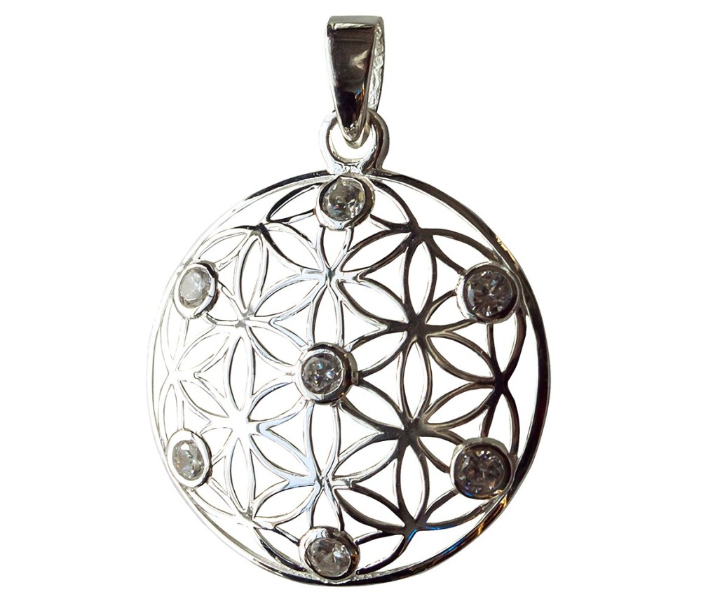 Anhänger -  Blume des Lebens mit 7 Zirkonia- 925 Silber 3cm, 5,1g.