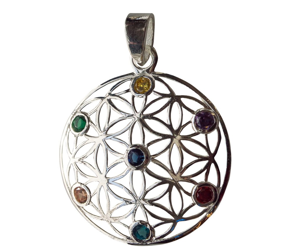 Anhänger - Blume des Lebens mit 7 Zirkonia- 925 Silber 3cm, 5,1g.