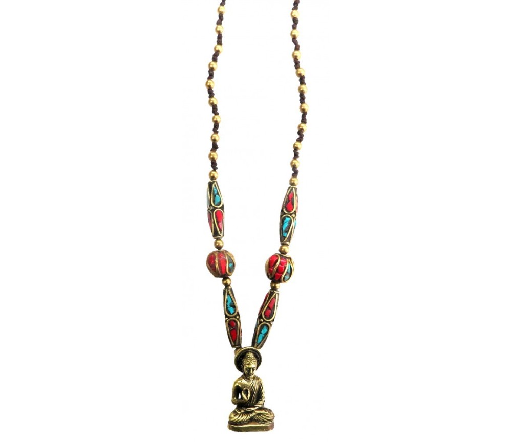 Halskette - Buddha- mit Messing- und Nepalperlen 55cm