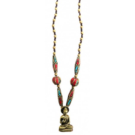 Halskette "Buddha" mit Messing- und Nepalperlen 55cm