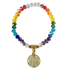 Armband - Tikra - Blume des Lebens Rainbow- Kristallglasperlen/Messing 6cm