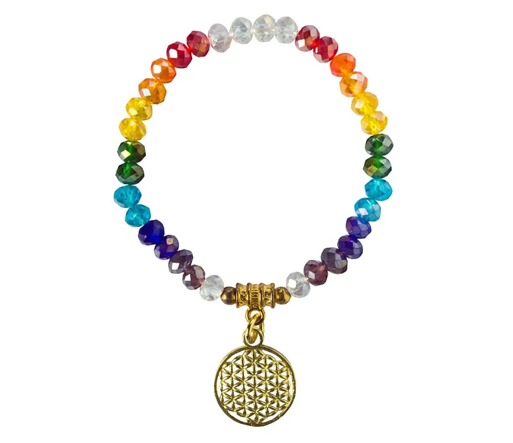 Armband - Tikra - Blume des Lebens Rainbow- Kristallglasperlen/Messing 6cm