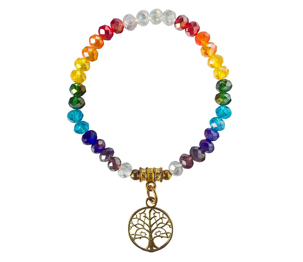 Armband - Baum des Lebens Rainbow- Kristallglasperlen/Messing 6cm