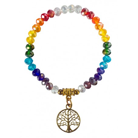 Tikra "Baum des Lebens Rainbow" Kristallglasperlen/Messing 6cm