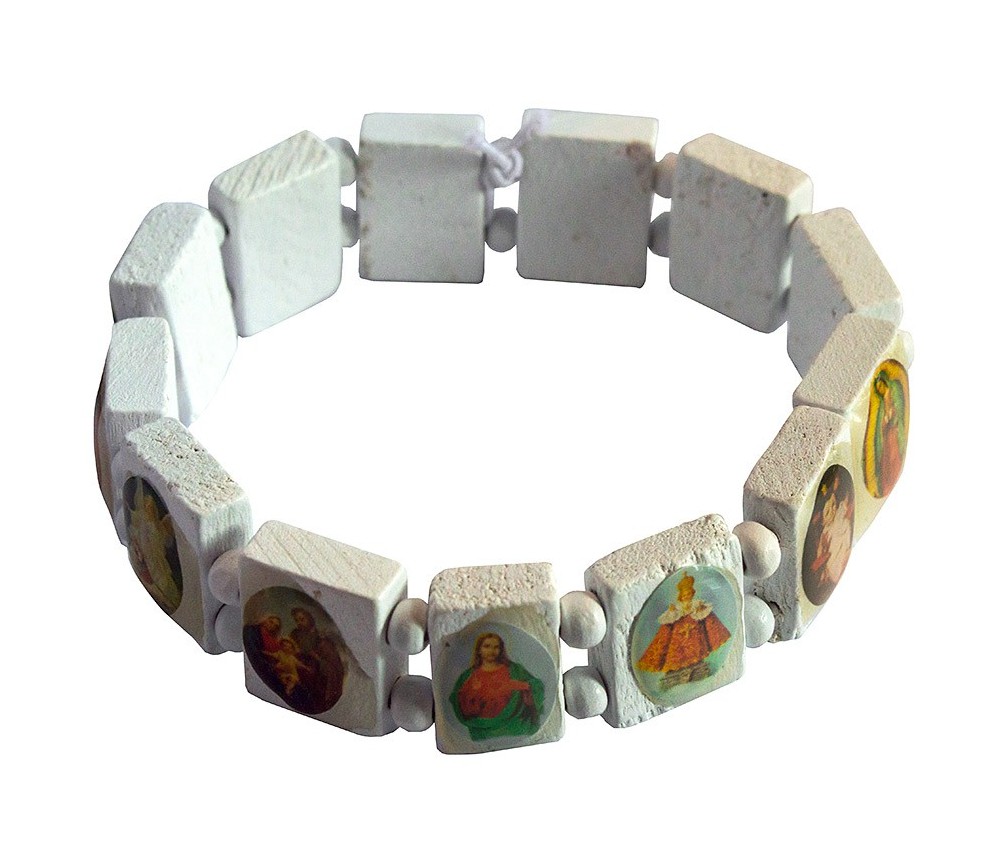 Armband - Holy Spirit- mit 12 Elementen, Holz, weiss, elastisch, Ø 6 cm