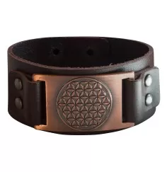 Armband - Blume des Lebens- Leder, braun, Metalllegierung, bronzefarben 23x3cm verstellbar