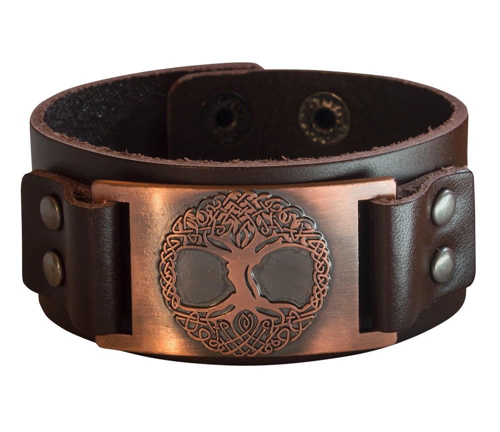 Armband - Baum des Lebens- Leder, braun, Metalllegierung, bronzefarben 23x3cm verstellbar