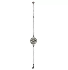Armband - Blume des Lebens- Leder weiß, Edelstahl mit Zirkonia, 19-24cm verstellbar
